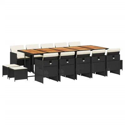 Image de vidaXL Ensemble de jardin 15 pièces avec coussins Noir Poly Rattan