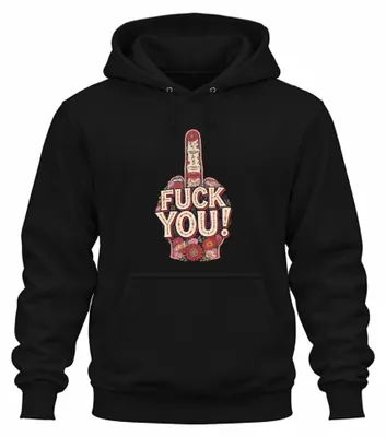 Produktbild von FUCK YOU Mittelfinger Blumen floral frech provokant Hoodie Kapuzenpullover, Schwarz, S