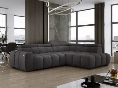Obrázok produktu pre DomoHome Voľne stojaca rohová pohovka Ombo 297x137cm, tvar L, GRAFIT s funkciou spania 125x193cm, pohovka s nastaviteľným operadlom, textúrovaná látka Salvador, nastaviteľná opierka hlavy