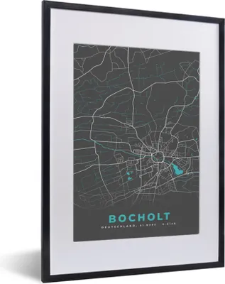 Produktbild von MuchoWow® Gerahmtes Poster Stadtplan - Bocholt - Deutschland - Karte 30x40 cm - Poster mit Schwarzem Bilderrahmen Wandposter Rahmen Foto Bilder - Wandposter Schlafzimmer