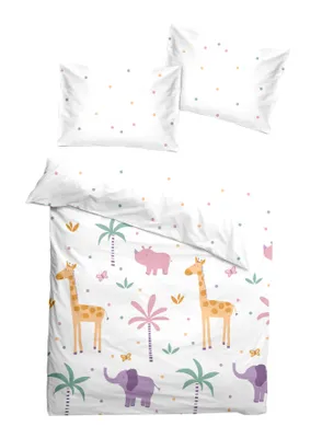 Produktbild von Soma Renforcé Baby Wende-Bettwäsche 100x135 cm – Safari weiß / Punkte bunt