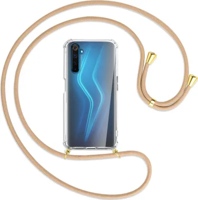 Produktbild von Handykette Backcover-Schutzhülle mit Band (Metall goldfarben) für Realme 6 Pro - beige