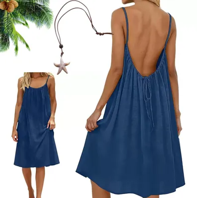 Imagen del producto de Vestido largo estilo camisón sin mangas para mujer, ideal para el verano, color azul marino
