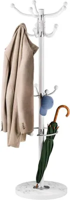Produktbild von Famanu Standgarderobe Metall mit Marmorfuß, 14 Haken, 360° drehbar, 37 x 37 x 175 cm