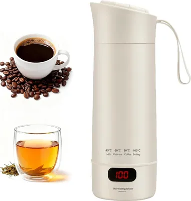 Produktbild von Tragbarer Mini-Wasserkocher (400 ml) mit 4 Temperaturniveaus – Edelstahl 304 Innenraum, automatische Abschaltung für Reisen & Zuhause