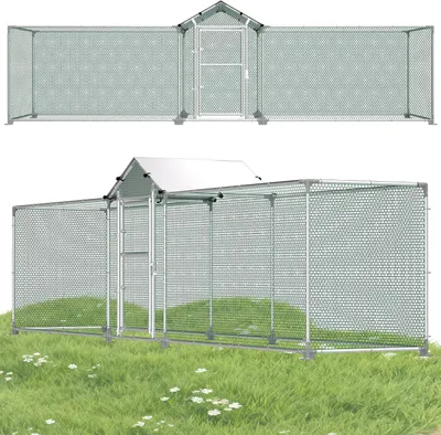 Imagen del producto de QEENTOE, gallinero con área de esparcimiento, jaula para gallinas de acero galvanizado con cerradura, estabiliza estructura para aves de corral, dimensiones: 5 x 1 metro