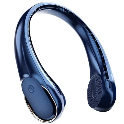 Produktbild von Mini USB-Ventilator Tragbarer Halsventilator 3 Stufen 4800mAh Nackenventilator 360° Einstellbar Ventilator für Reisen, Sport, Innen, Blau