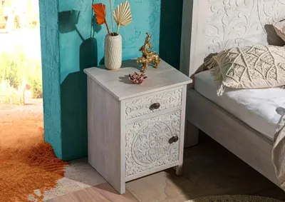 Produktbild von MASSIVMOEBEL24 Nachttisch (Türanschlag links) Mango 45x40x60 weiß geölt KASHMIR #104