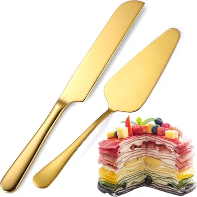 Produktbild von Hochzeitstortenmesser und Server-Set Gold, Vergoldetes Edelstahl Tortenheber, Gezackte kuchenschaufel für Hochzeit, Geburtstag, Partys, Brautparty