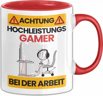 Produktbild von Gamer Tasse Geschenk Lustiger Spruch Geschenkidee für Gamer Achtung Hochleistungs Gamer Bei Der Arbeit (Rot)