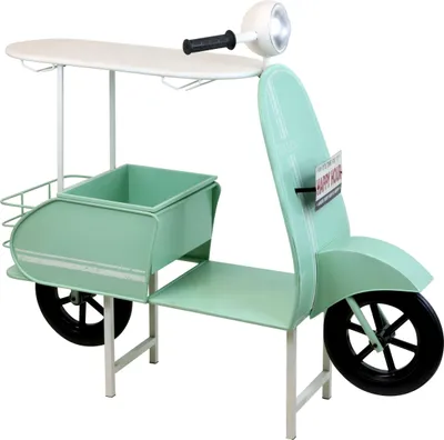 Produktbild von FURNARO Rollerbar Happy hour - Deko-Servierwagen in Rolleroptik, Eisen/Kunststoff, grün, 121x52x105 cm, Retro Möbel für Wohnzimmer, Küche oder Event