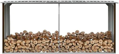 Image de Abri de stockage pour bois de chauffage avec toit en pente - Abri pour bois de chauffage - Abri pour bûches - Étagère pour bois de chauffage - Stockage pour bois de chauffage, dimensions 330 x 92 x 153 cm, en acier galvanisé