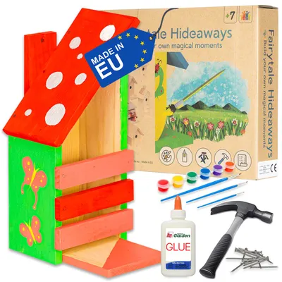 Produktbild von ITA DIY Futterhaus für Eichhörnchen zum Zusammenbauen und Bemalen NuttyNibble - Komplett Bausatz mit Hammer, Nägeln, Farben zum Bauen und Malen für Kinder - Bastelset für Jungen & Mädchen