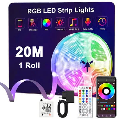 Obrázok produktu pre LED pásik, 20 metrov, RGB, s možnosťou zmeny farieb, s Bluetooth aplikáciou a diaľkovým ovládaním