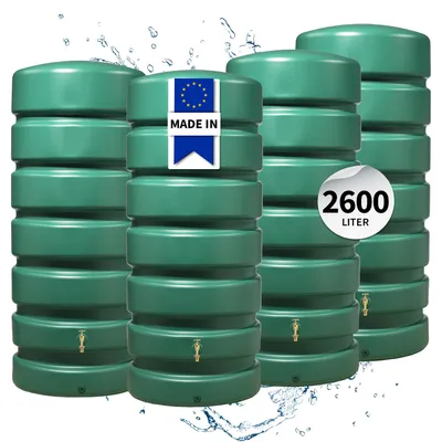 Productafbeelding van Garantia CLASSICO Tuinreservoir-set, regenwateropslag, 2600 liter (4x650 liter), 260x60x192 cm (L x B x H), groen; artikelnummer: 326036