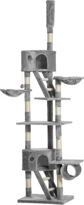 Obrázek produktu pro Stropní škrabadlo - Strom pro kočky - 5 úrovní - Dřevo - 60x45x260 cm - Plošiny - Světle šedá