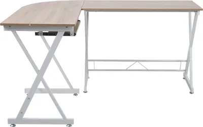 Produktbild von SVITA ECKHART Eckschreibtisch Eiche-Optik weiße Metall-Beine Computertisch Bürotisch Arbeitstisch PC Tisch