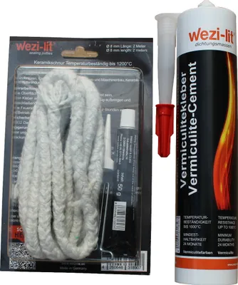 Produktbild von Keramikschnur Ø 6mm 2m + Ofenschnur Kleber 50g + Vermiculitekleber 310ml -1000°