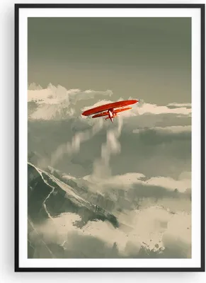 Produktbild von Gerahmtes Poster - Schwarzer Rahmen - Rot Flugzeug Berge - 70x100 cm - Wand Bild - Wanddeko - Wandbilder - Kunstposter - Wandposter - Bilderrahmen - Bilder - Kunstdruck - P2BPA70x100-4854