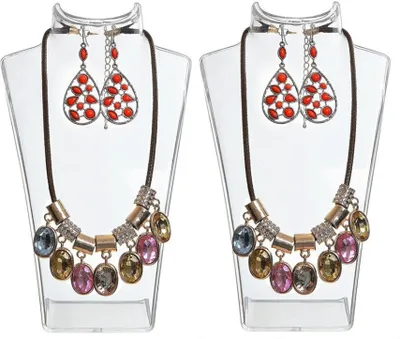 Produktbild von 2er Set - Schmuck Display Büste, Halsketten Halter, Schmuckständer aus Kunststoff, Ohrring Halter, Schmuckhalter, Kettenhalter für Juweliere - Ladengeschäfte, Ausstellungsständer - Transparent