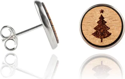 Produktbild von Holzohrstecker Edelstahl mit Tannenbaum in Buchenholz
