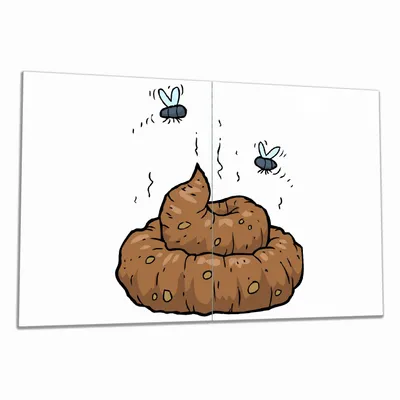 Produktbild von Wallario Herdabdeckplatte aus Glas, Größe 80 x 52 cm 2-teilig, Motiv Comic Scheißhaufen mit Fliegen