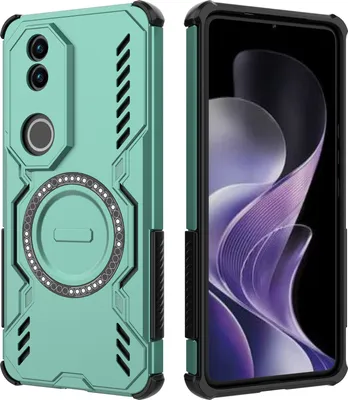 Obrázek produktu pro Magnetické pouzdro pro Vivo V50, hybridní PC a TPU nárazník, větrací otvory pro odvod tepla pouzdro Zelený