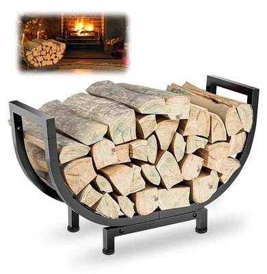 Obrázek produktu pro Kovový regál na dřevo, tvar U, rozměry 60 x 35 x 21 cm, černý, pro použití v interiéru i exteriéru