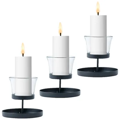 Produktbild von Jurana 3er-Set Teelichthalter 10 cm, Metall und Glas, Schwarz, Retro-Dekoration