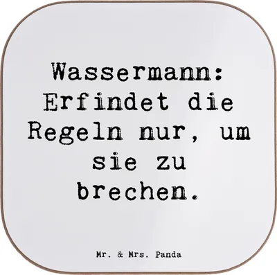 Produktbild von Mr. & Mrs. Panda Holzuntersetzer Spruch Wassermann Freigeist - Weiß - Geschenk, Geschenke Sternzeichen, Astrologie, Regelbruch, gläseruntersetzer, Luftzeichen, Coaster
