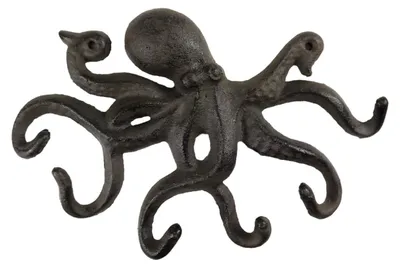 Image de Décoration murale sur le thème de la mer : patères en forme de pieuvre, patères en fonte