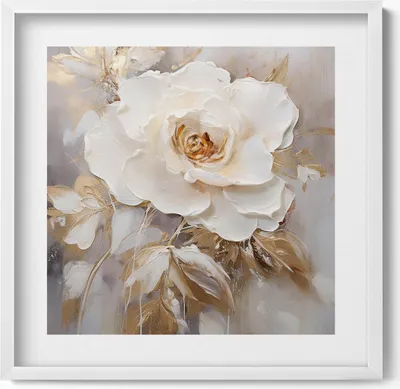 Produktbild von Zarte gemalte Blume– Wandbild mit Rahmen – Gerahmtes Bild  – Wanddekoration – 50x50 cm –  Weiß Rahmen