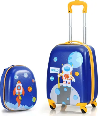 Produktbild von Kinderkoffer-Set mit Rucksack, Kindertrolley Kindergepäck, Handgepäck Reisegepäck Hartschalenkoffer für Kinder, 16 Zoll + 12 Zoll (Astronaut-Muster)