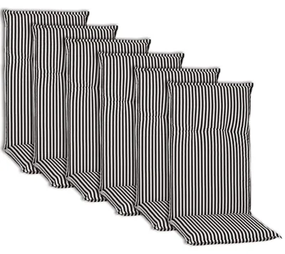 Produktbild von NYVI Hochlehner Auflagen Piemont 6er Set - 118x46x8 cm Schwarz / Weiß - Extra Starker 8cm Sitzpolster - Gartenmöbel Auflagen mit Halteband & Bindebändern