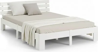 Image de Lit double en bois massif 140x200cm blanc pin lit futon à lattes cadre de lit
