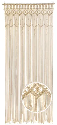 Zdjęcie produktu dla Kobolo zasłona drzwiowa makrama LACE beżowa 132 nitki 95x210cm prostokątne zasłony moskitiera wisząca dekoracja ścienna boho dzielnik pokoju dzielnik pokoju deco