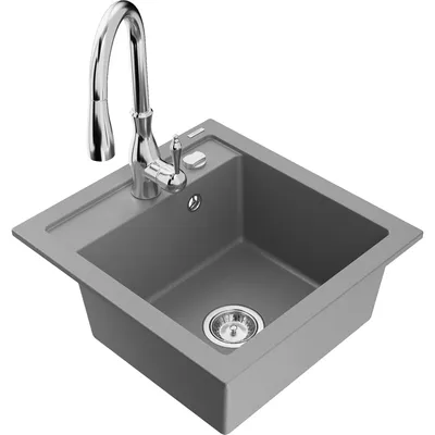 Obrázek produktu pro Mexen Vito 1-miskový granitový dřez s kuchyňskou baterií Savita, Šedá - 6503-71-672601-00