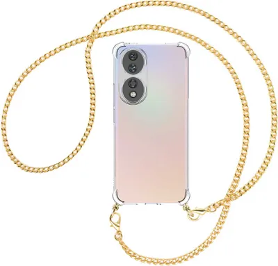 Produktbild von Handykette Backcover-Schutzhülle mit Band (Metall goldfarben) für Honor 90 5G (REA-AN00, 6.7'') - goldfarbene Kette