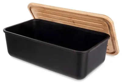 Produktbild von Orion | Brotkasten mit Schneidebrett 40 cm - Kunststoff Bambus Schwarz