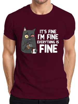 Zdjęcie produktu dla Śmieszna koszulka męska Cat Coffee Saying In Fine Morning Grouch Humour Stress, bordowy, 3XL