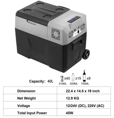 Obrázok produktu pre Kompresorová chladnička Koelbox s objemom 15-55 litrov – Prenosná mini chladnička a mraznička pre auto, kemping a cestovanie, s napätím 12/24V a 110-240V