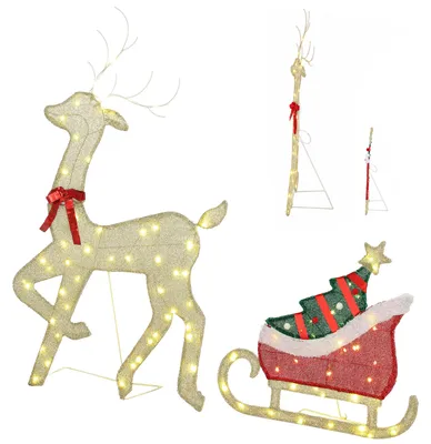 Produktbild von Outsunny LED Rentier mit Schlitten 125 cm Weihnachtsdeko mit 95 Lichtern