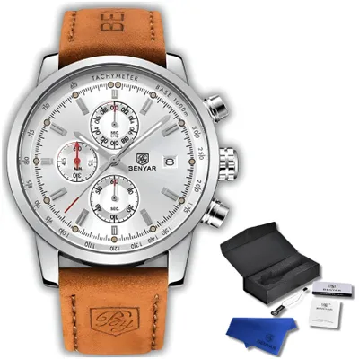 Obrázok produktu pre Benyar Pánske Hodinky Klasické Elegantné Hodinky S Chronografom A Dátumom + Krabička
