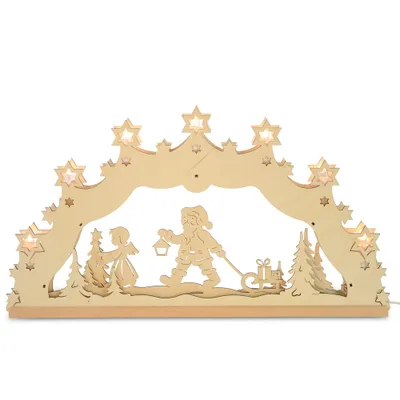 Produktbild von Original Erzgebirge Lichterbogen "Weihnachtsmann mit Engel" 55 cm | 13001