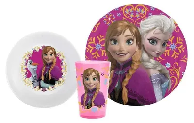 Produktbild von Disney Frozen 3-teiliges Geschirr-Set mit Schüssel, Becher und Teller