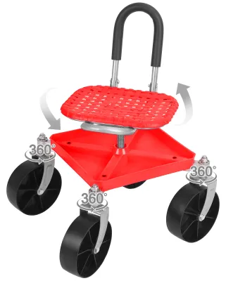 Produktbild von Gartenrollstuhl, höhenverstellbarer Gartenwagen, um 360 Grad drehbarer Gartenhocker mit Werkzeugablage, rollbarer Arbeitsstuhl für Gärtner und Senioren