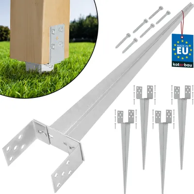 Produktbild von KOTARBAU® 4er Set Pfostenträger 0 – 160 mm Feuerverzinkt Verstellbar Einschlaghülse Pfostenträger Bodenhülse Einschlagbodenhülse Pfosten Anker Stahl Silber
