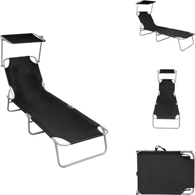 Image de vidaXL Chaise longue pliante avec protection solaire Noir Aluminium - Bains de soleil