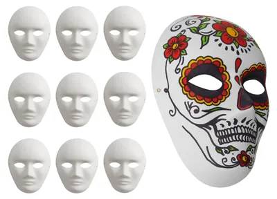 10 Weiße Kartonmasken zum Bemalen – DIY für Partys & Halloween