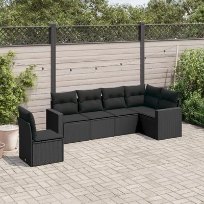 Produktbild von Design 6-tlg. Garten-Sofagarnitur mit Kissen Schwarz Poly Rattan, Gartensofas 2024
